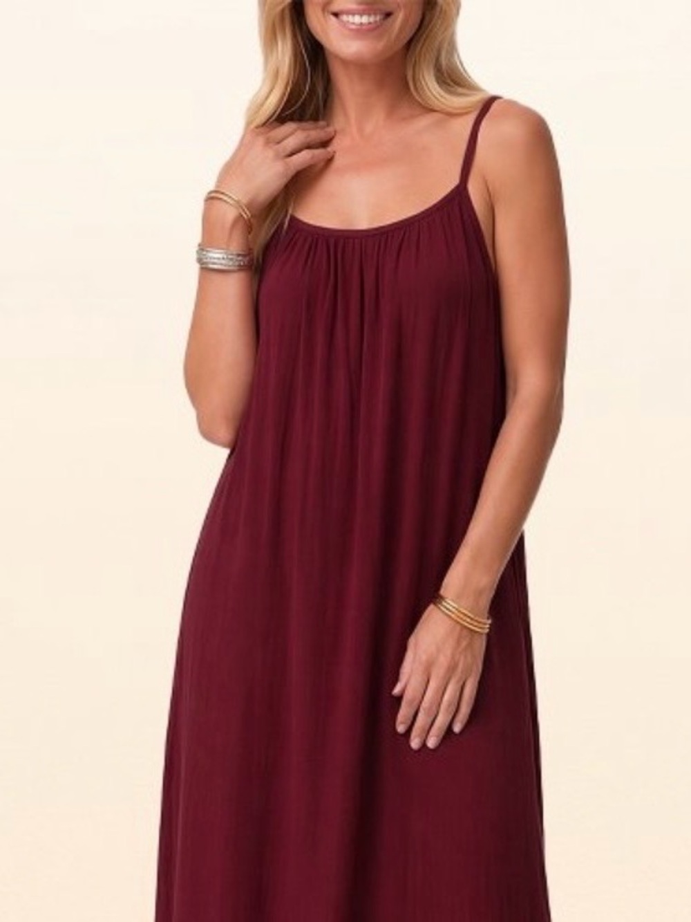 Flowy Spaghetti-Strap Chemise in Deep Burgundy